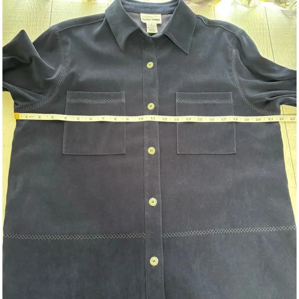 Alfred Dunner Navy Moleskin Button Shirt - Size 10 - Picture 5 of 7